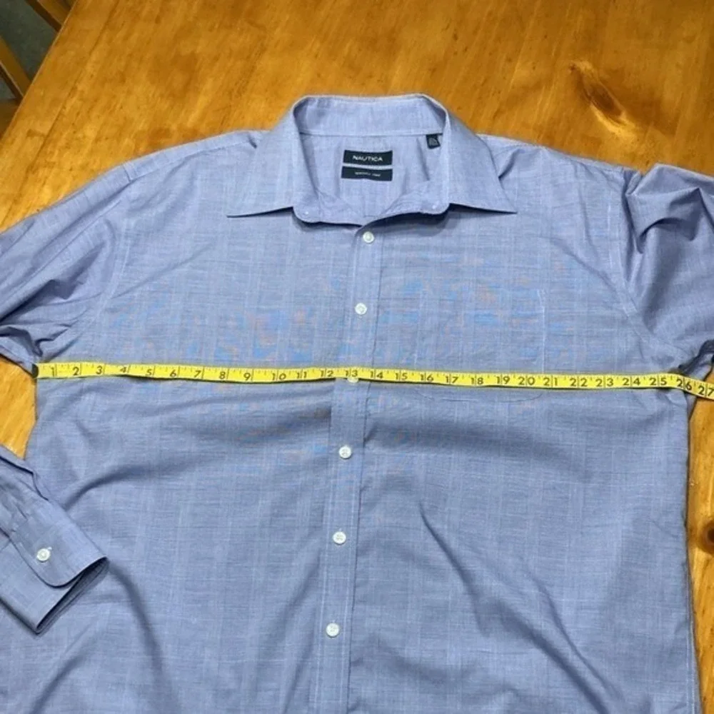 Nautica Mens Dress Shirt 17.5 34/35 Purple Micro Check Plaid Wrinkle Free XL‎